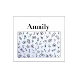 Amaily　ネイルシール No.3-23 フラワースケッチ (白黒)