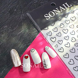 SONAIL　ブラック ハートフレーム シンプル 立体ネイルシール FY000214